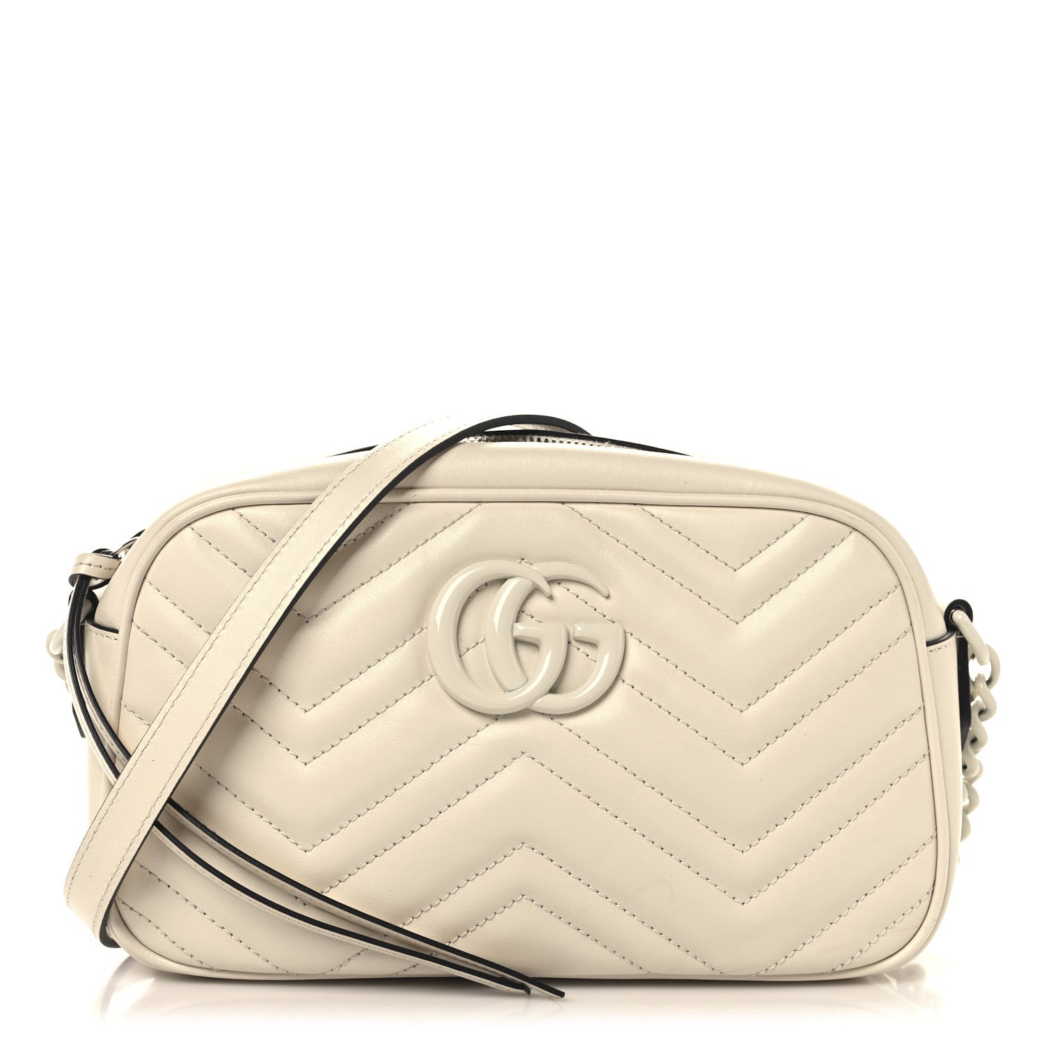 Gucci Calfskin Matelasse Monochrome Small GG Marmont Chain Shoulder Bag Mystic White 1 of 12