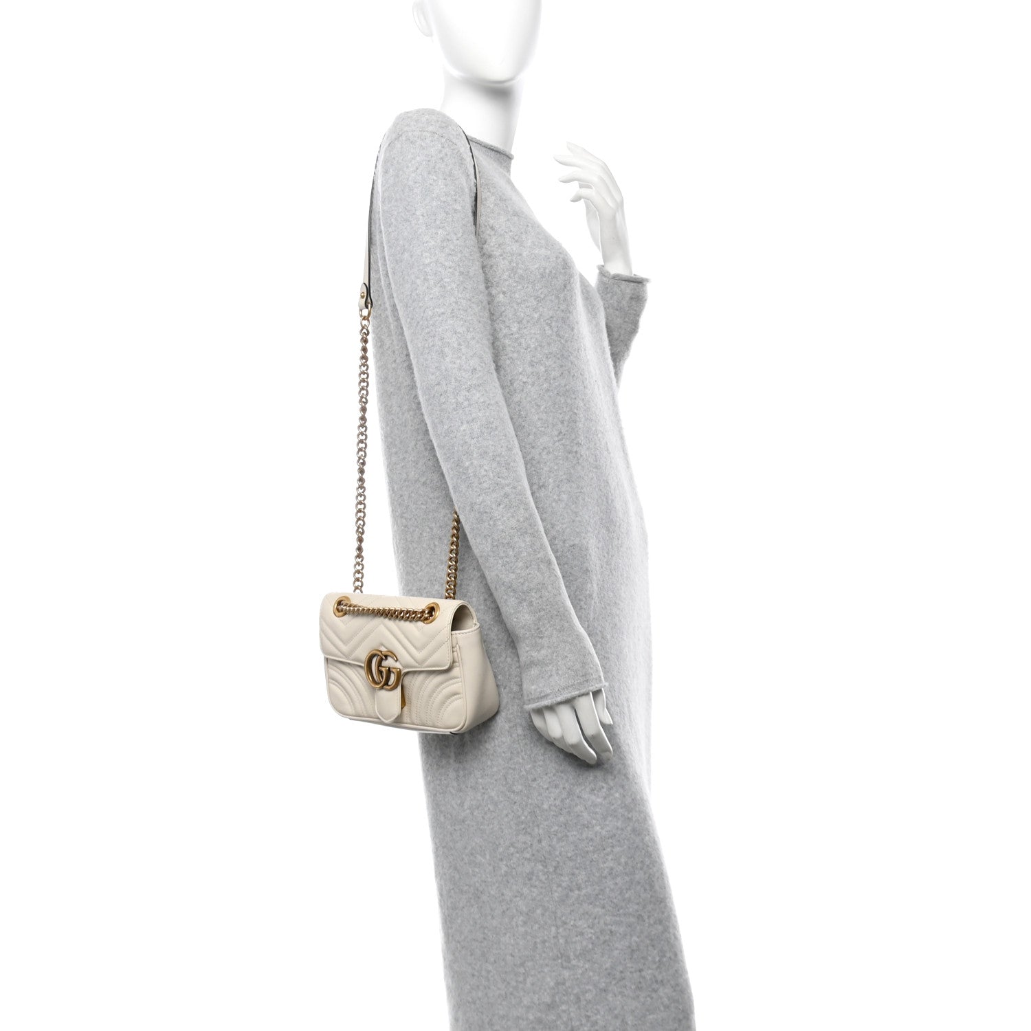Gucci Calfskin Matelasse Mini GG Marmont Shoulder Bag White 2 of 11