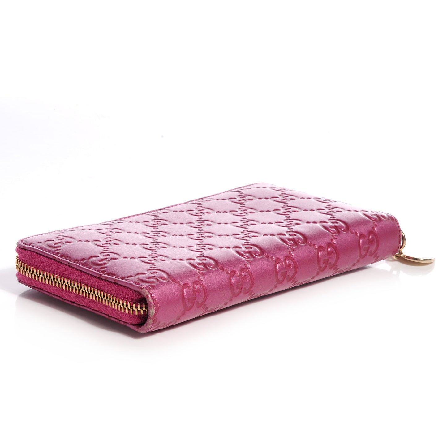 Metallic Soft Guccissima Heart Zip Around Wallet Fresia Rose
