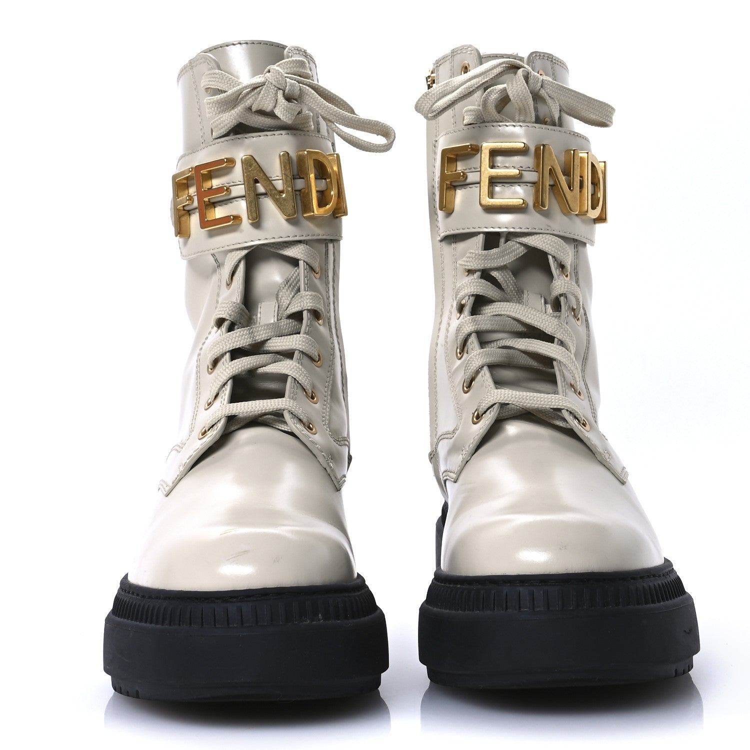 Fendi Vitello Abrasivato Fendigraphy 50mm Biker Boots 39 White 3 of 9