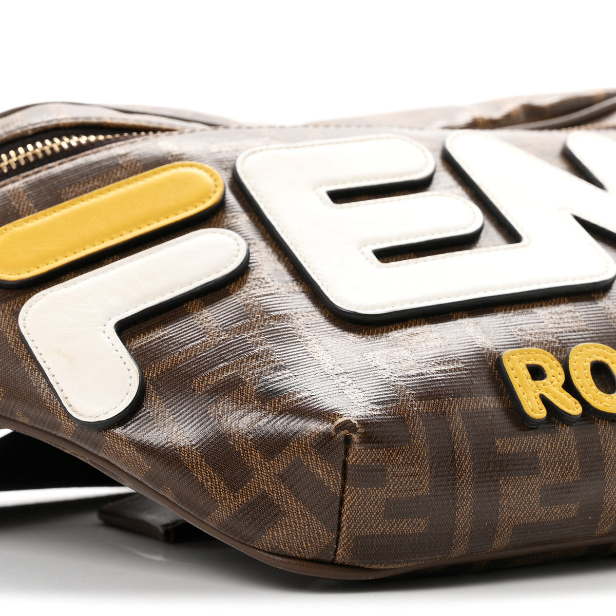 Fendi X FILA Glazed Fabric Vitello Century FF 1974 Mania Belt Bag Mogano Panna White 9 of 10
