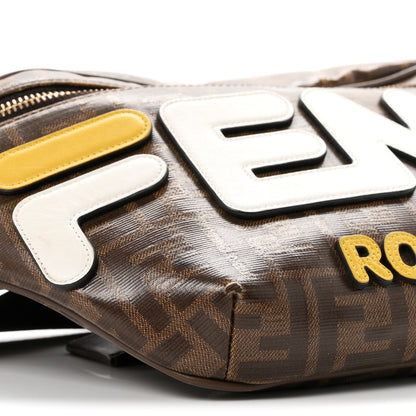 Fendi X FILA Glazed Fabric Vitello Century FF 1974 Mania Belt Bag Mogano Panna White 9 of 10