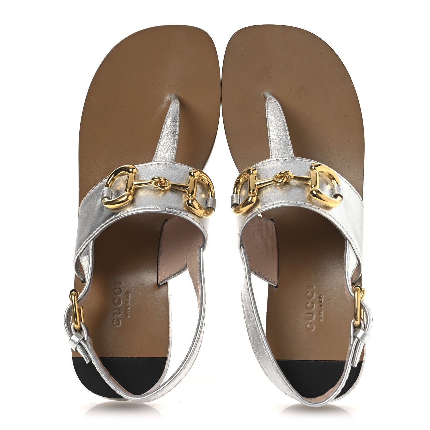 Gucci Nappa Charlotte Horsebit Thong Sandals 39.5 Silver 2 of 12