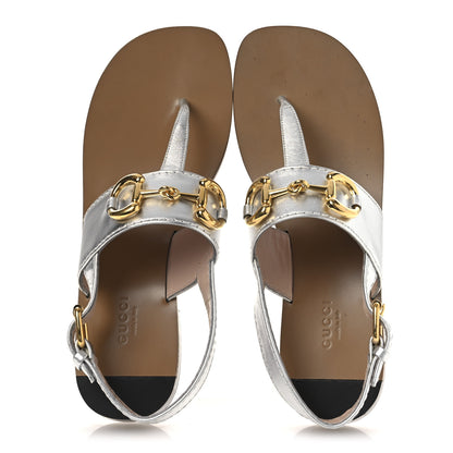 Gucci Nappa Charlotte Horsebit Thong Sandals 39.5 Silver 2 of 12