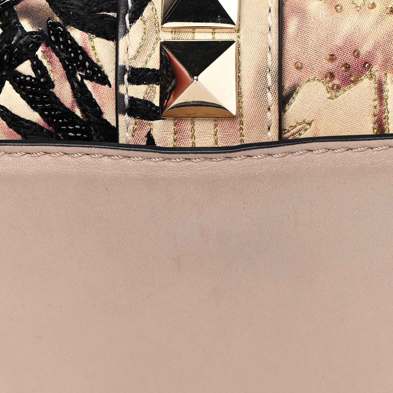 Valentino Garavani Vitello Embroidered Beaded Medium Glam Lock Rockstud Flap Beige 16 of 17