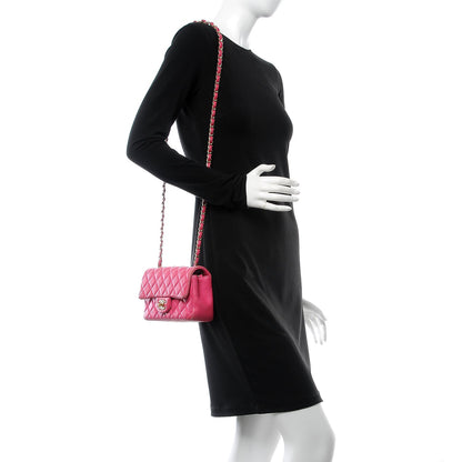 Chanel Lambskin Quilted Mini Rectangular Flap Dark Pink 2 of 21