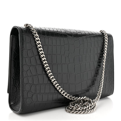 Saint Laurent Calfskin Crocodile Embossed Medium Classic Monogram Kate Tassel Satchel Black 3 of 17