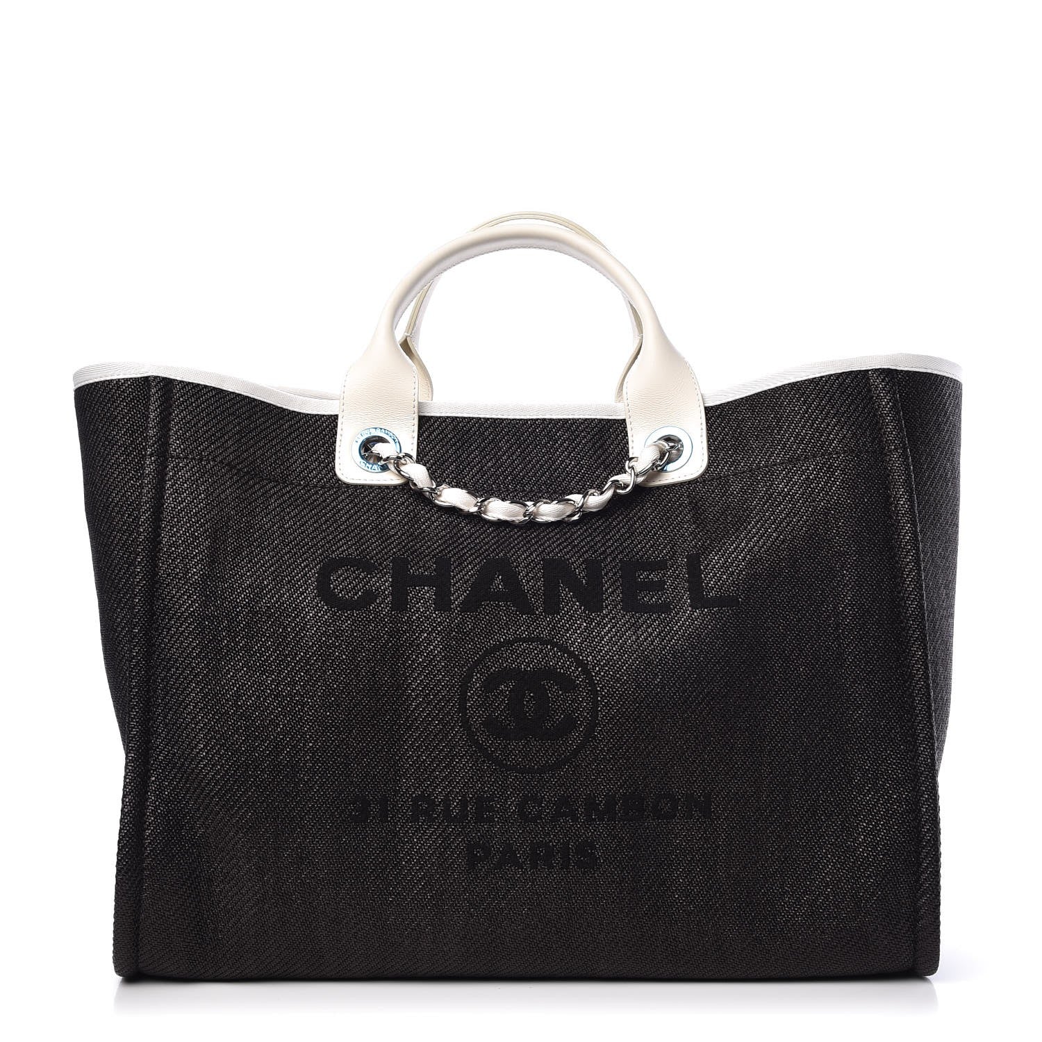 Chanel Woven Straw Raffia Large Deauville Tote Black White 1 of 8