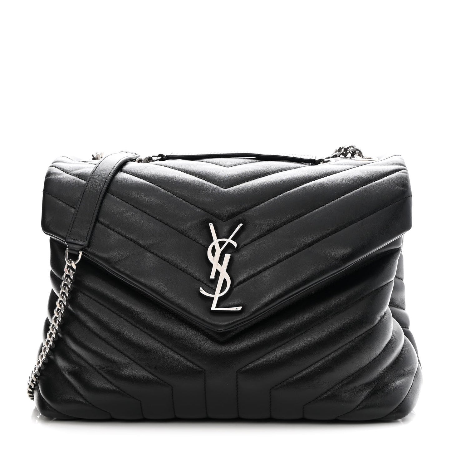 Calfskin Y Quilted Monogram Medium Loulou Chain Satchel Black