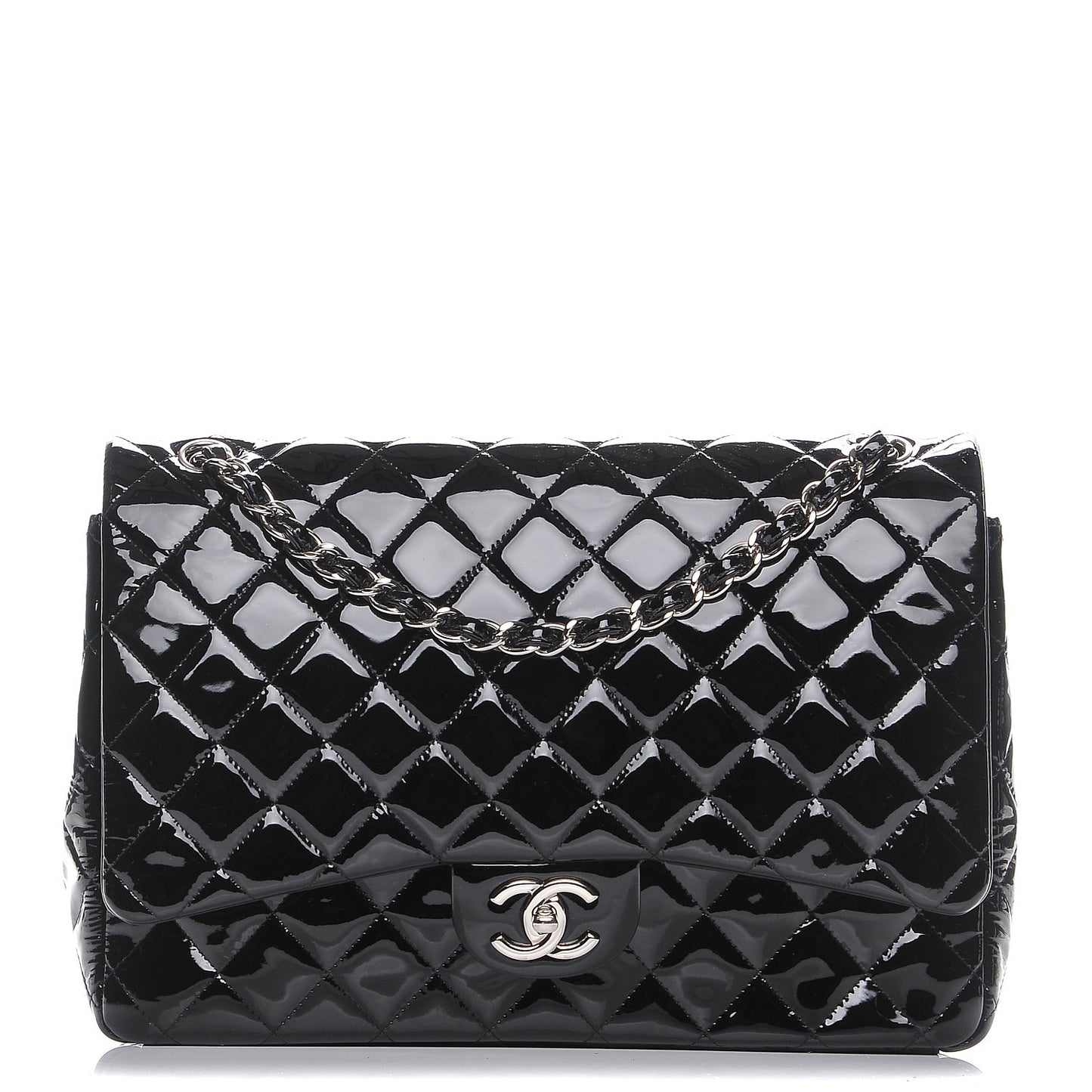 Patent Quilted Maxi Double Flap Black
