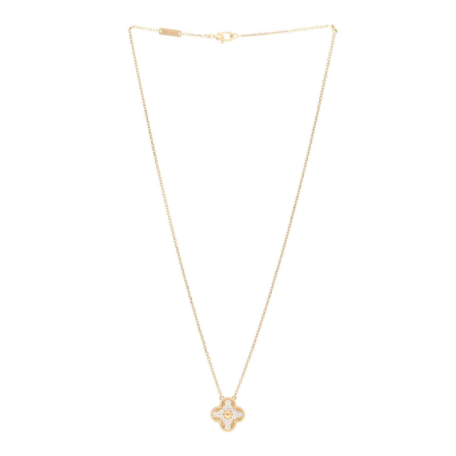 Van Cleef & Arpels 18K Yellow Gold Diamond Vintage Alhambra Pendant Necklace 3 of 6