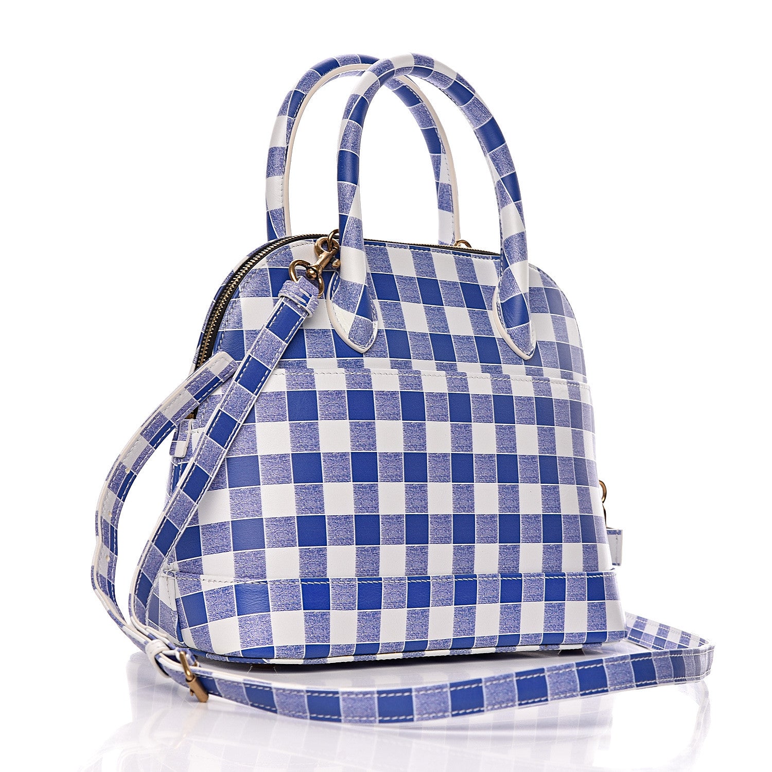 Balenciaga Calfskin Checked S Ville Top Handle Bag Bleu 3 of 9