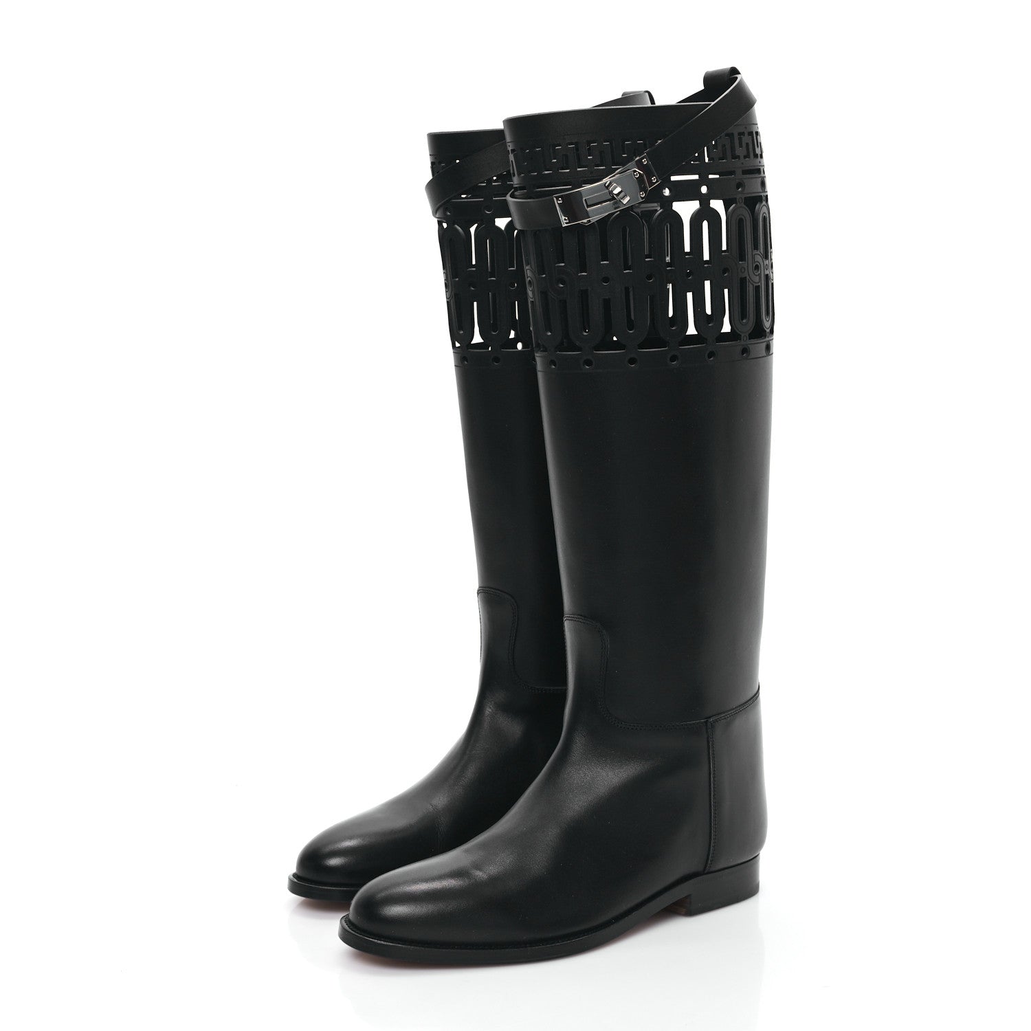 Hermes Calfskin Womens Faubourg Kelly Jumping Boots 37 Black 3 of 8