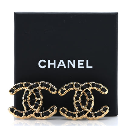 Chanel Lambskin CC Chain Earrings Black Gold 5 of 5