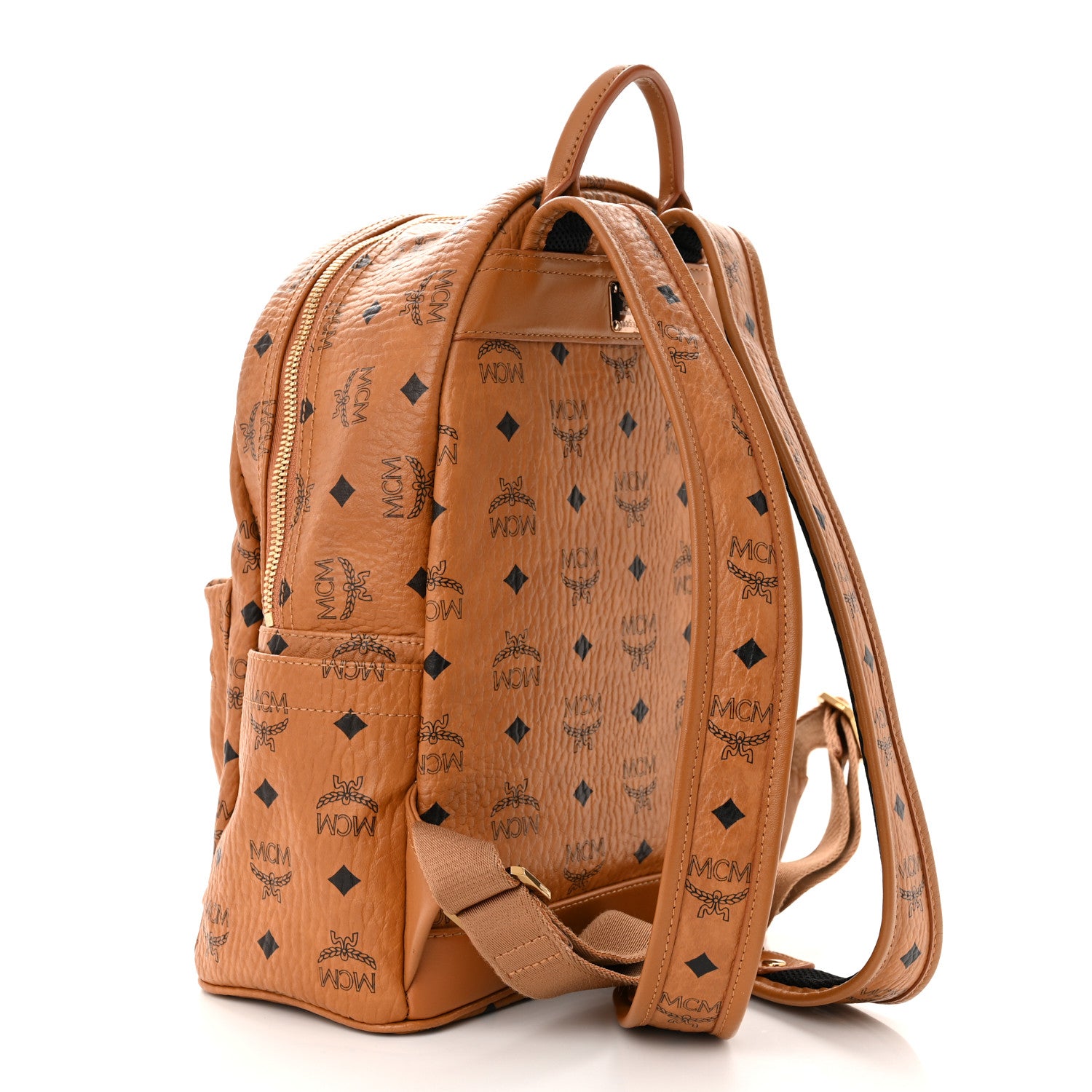 MCM Visetos Small Stark Logo Stripe Backpack Cognac Red 1315363 – FASHIONPHILE