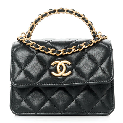 Chanel Lambskin Quilted Chain Top Handle Clutch With Chain Black 1 of 11