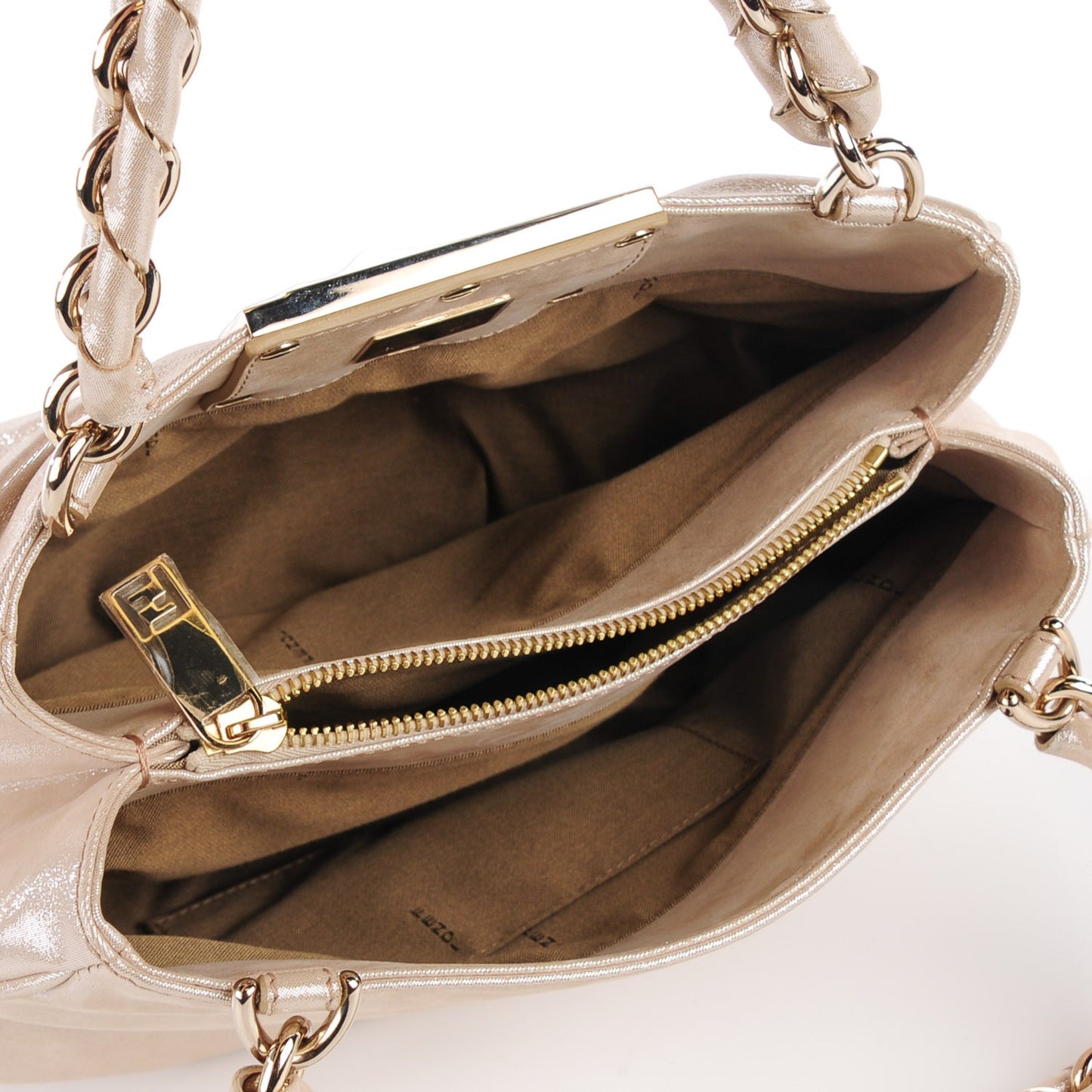 Metallic Calfskin Mia Shoulder Bag Beige
