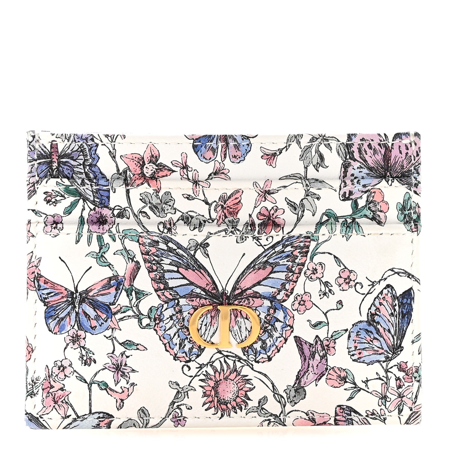 Christian Dior Calfskin Butterfly Printed Caro Five-Slot Card Holder White Multicolor 1 of 7