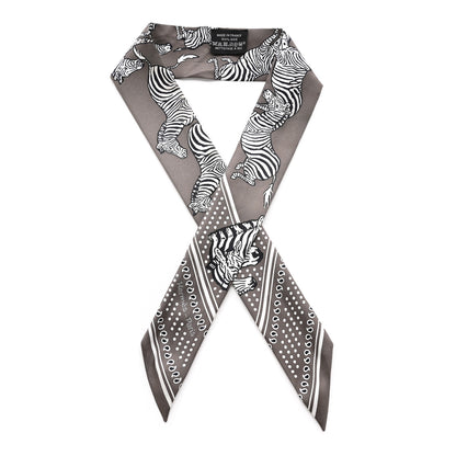 Hermes Silk Les Zebres Twilly Gris Taupe Black White 1 of 7