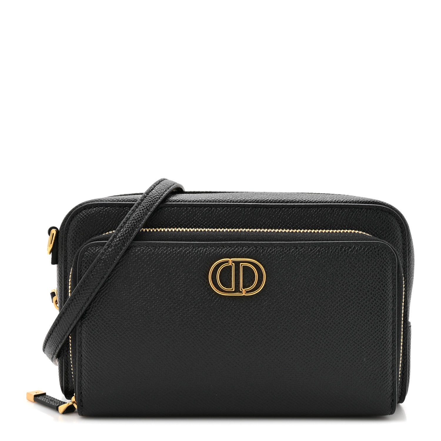 Christian Dior Grained Calfskin Caro Double Pouch Black 1 of 11