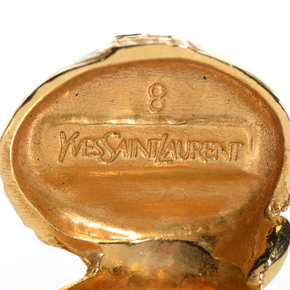 Saint Laurent Glass Cabochon Arty Ovale Ring 8 Gold Lapis 4 of 5