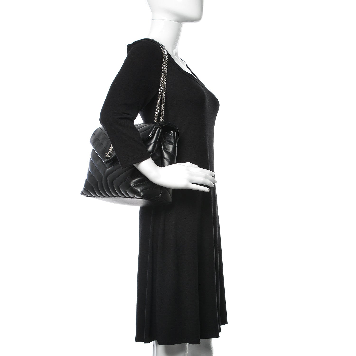Saint Laurent Calfskin Y Quilted Monogram Medium Loulou Chain Satchel Black 2 of 9