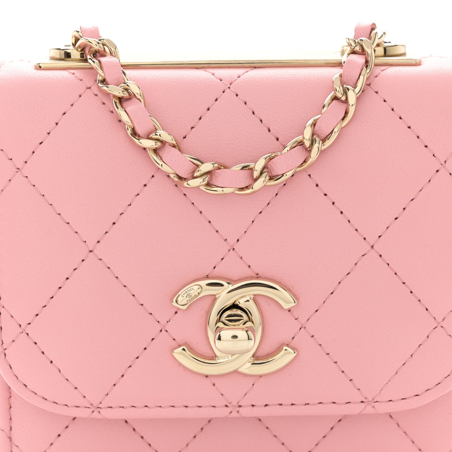 Lambskin Quilted Mini Trendy CC Clutch With Chain Pink