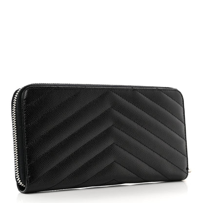 Saint Laurent Grain De Poudre Matelasse Chevron Monogram Zip Around Wallet Black 3 of 7