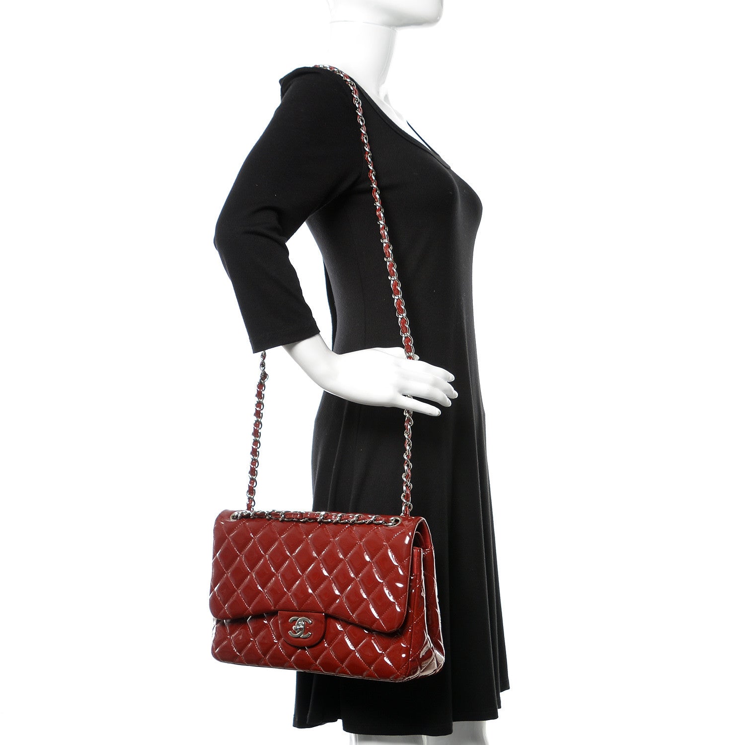 Chanel Patent Quilted Jumbo Double Flap Dark Red 2 of 16