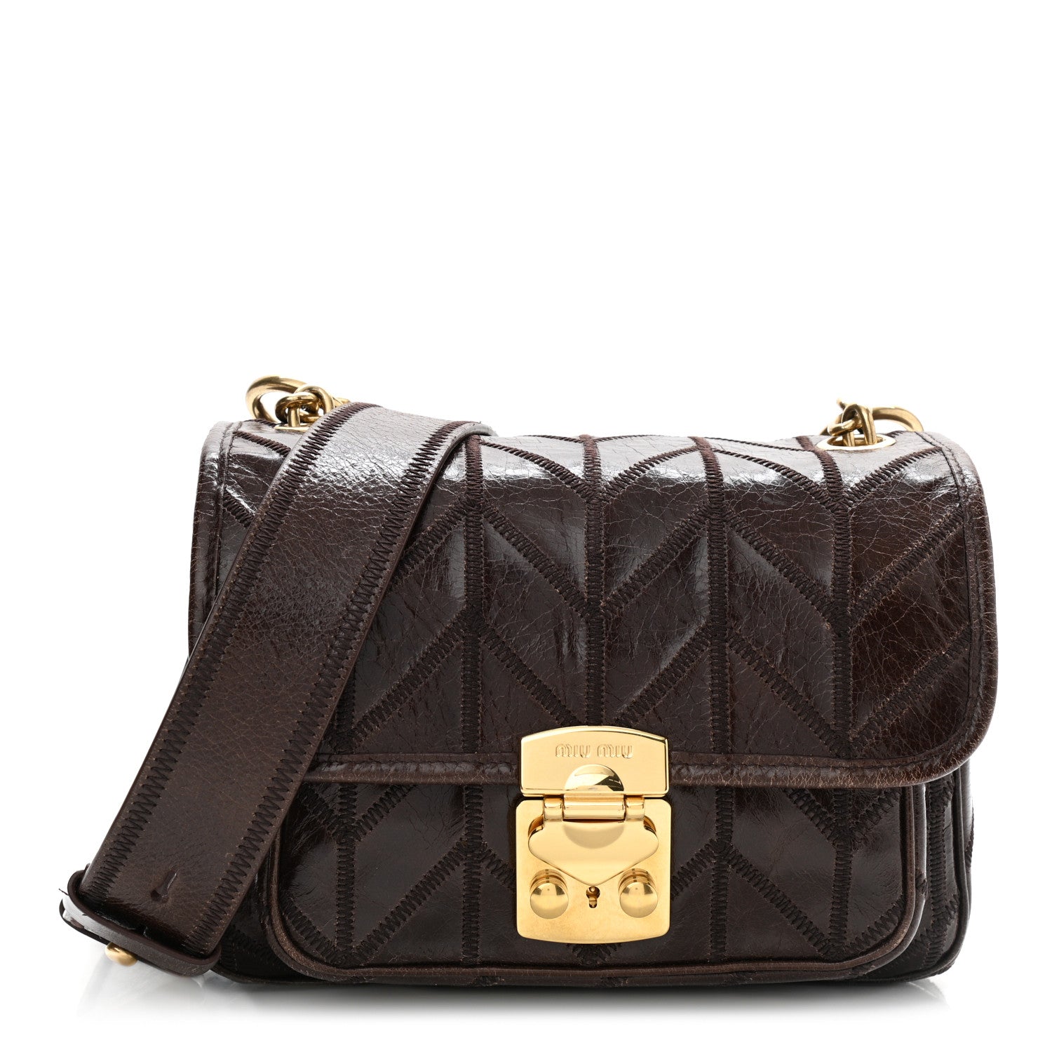 Miu Miu Nappa Chevron Patchwork Flap Brown 1 of 19