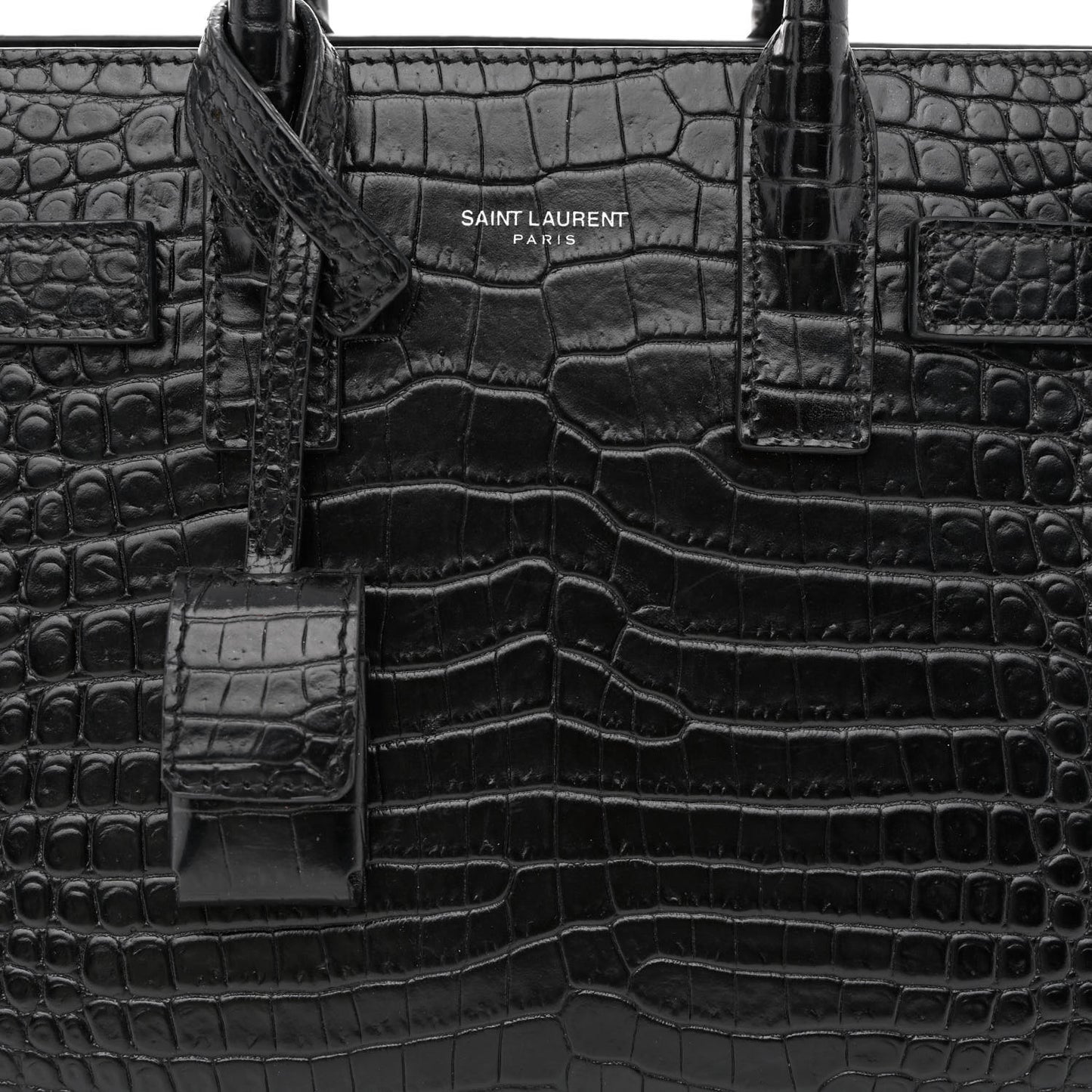 Calfskin Crocodile Embossed Nano Sac De Jour Black