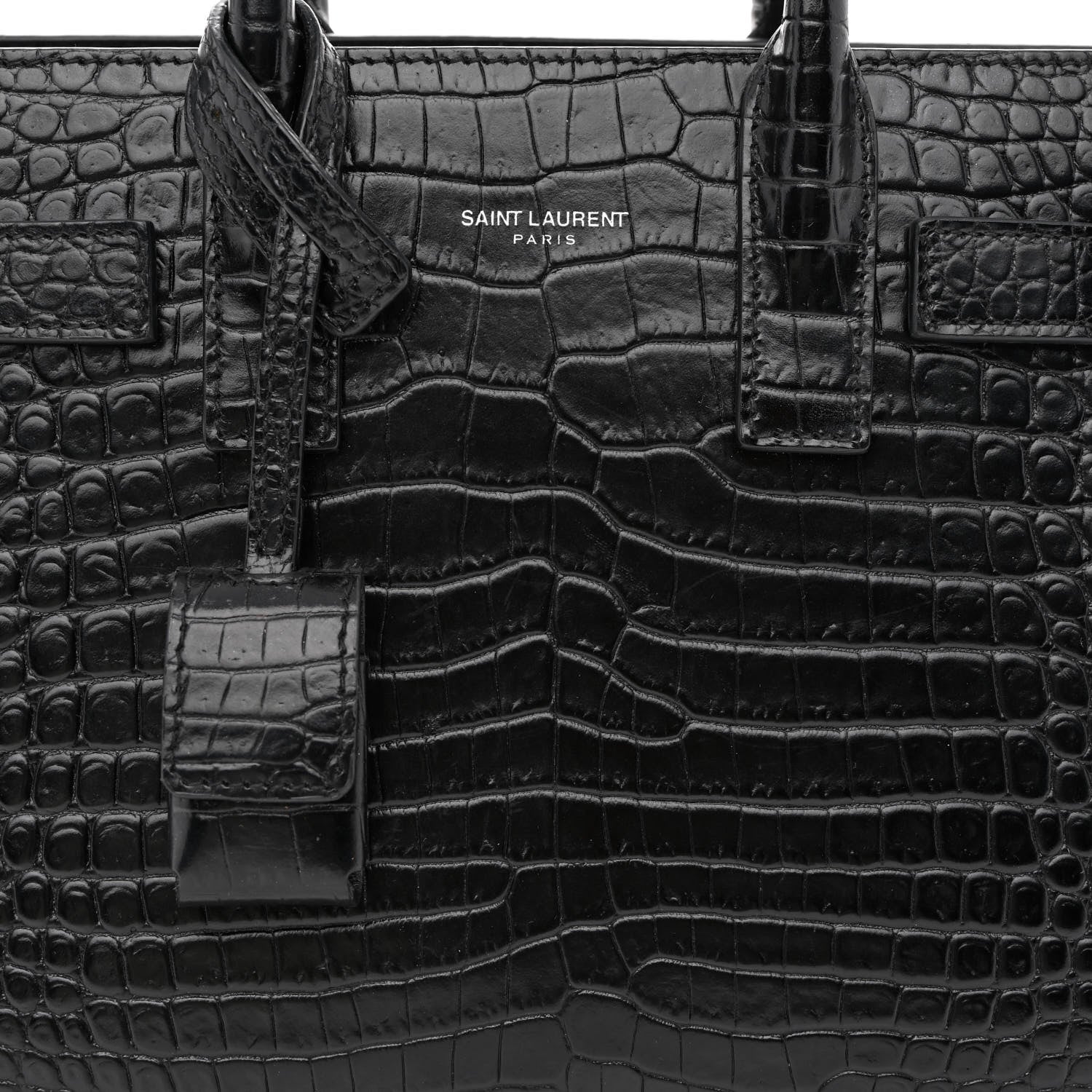 Saint Laurent Calfskin Crocodile Embossed Nano Sac De Jour Black 8 of 11