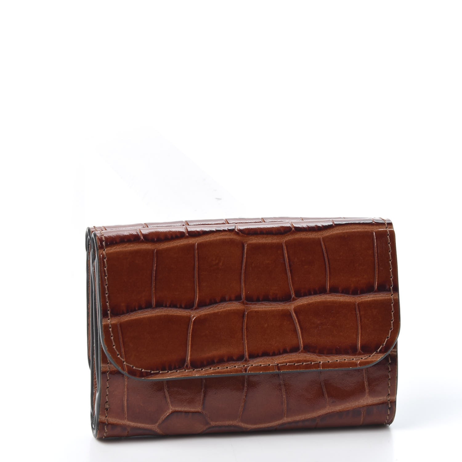 Chloe Crocodile Embossed Shiny Calfskin Small C Tri-Fold Wallet Chestnut Brown 2 of 10