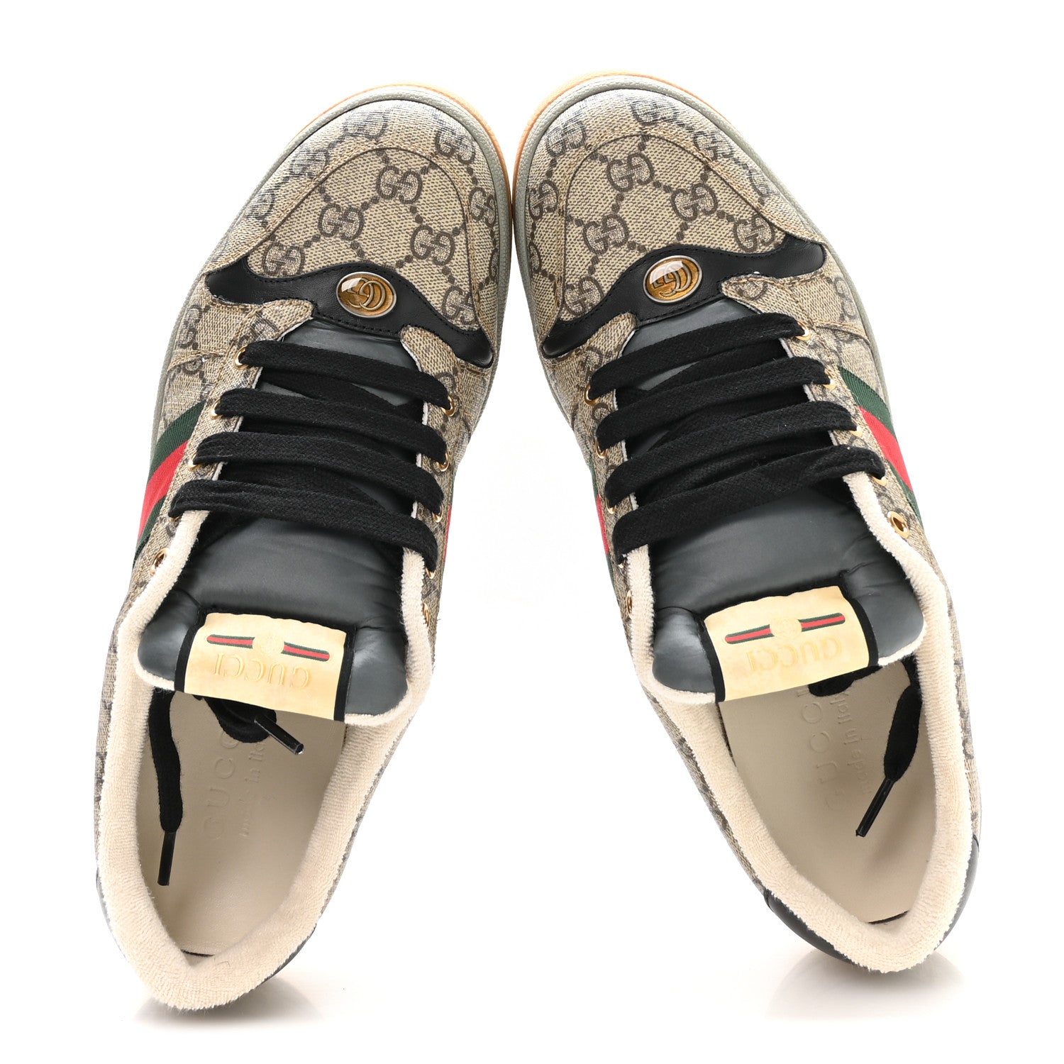 Gucci GG Supereme Monogram Miro Soft Calfskin Web Mens Screener Sneakers 9.5 Beige Ebony Black New Platinum 2 of 9
