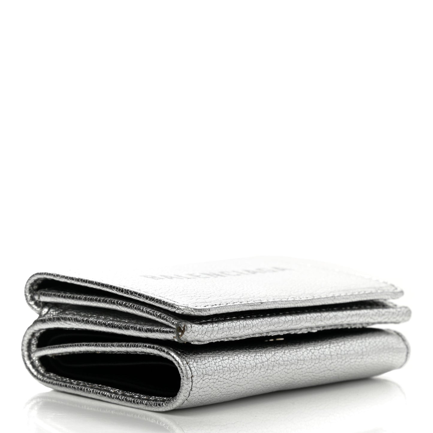 Metallic Goatskin Logo Mini Everyday Wallet Argent Black