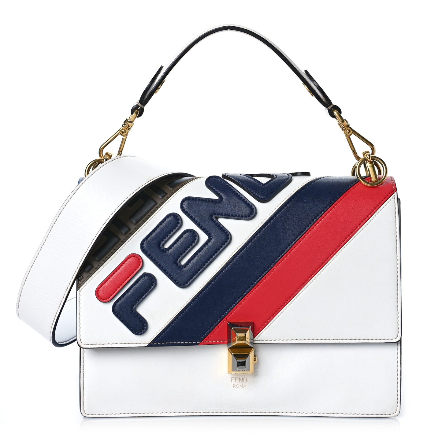 X FILA Vitello Liberty Mania Bi-Color FF 1974 Embossed Kan I Shoulder Bag White Nebula Multicolor