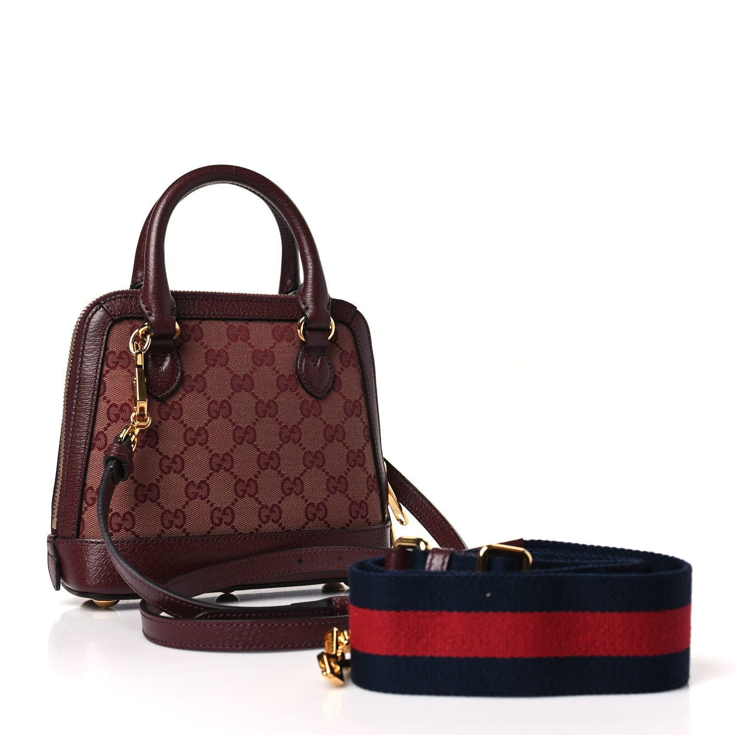 Gucci Monogram Textured Dollar Calfskin Mini Horsebit 1955 Top Handle Bag Sahara Rubino Chardonnay 3 of 9