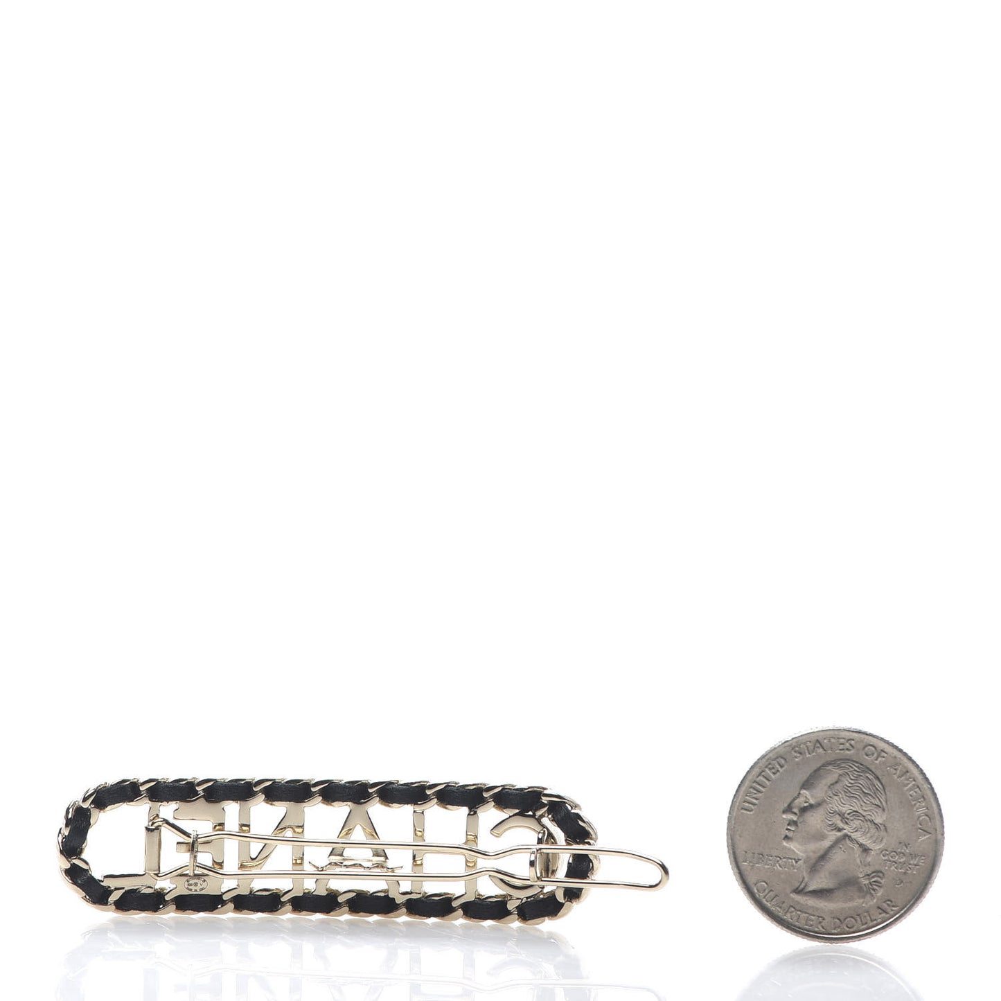 Metal Lambskin Vintage Allure Logo Hair Clip Black Gold