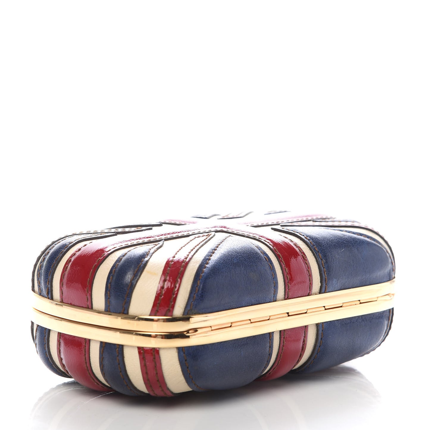 Patent Calfskin Britannia Skull Box Clutch Red Blue