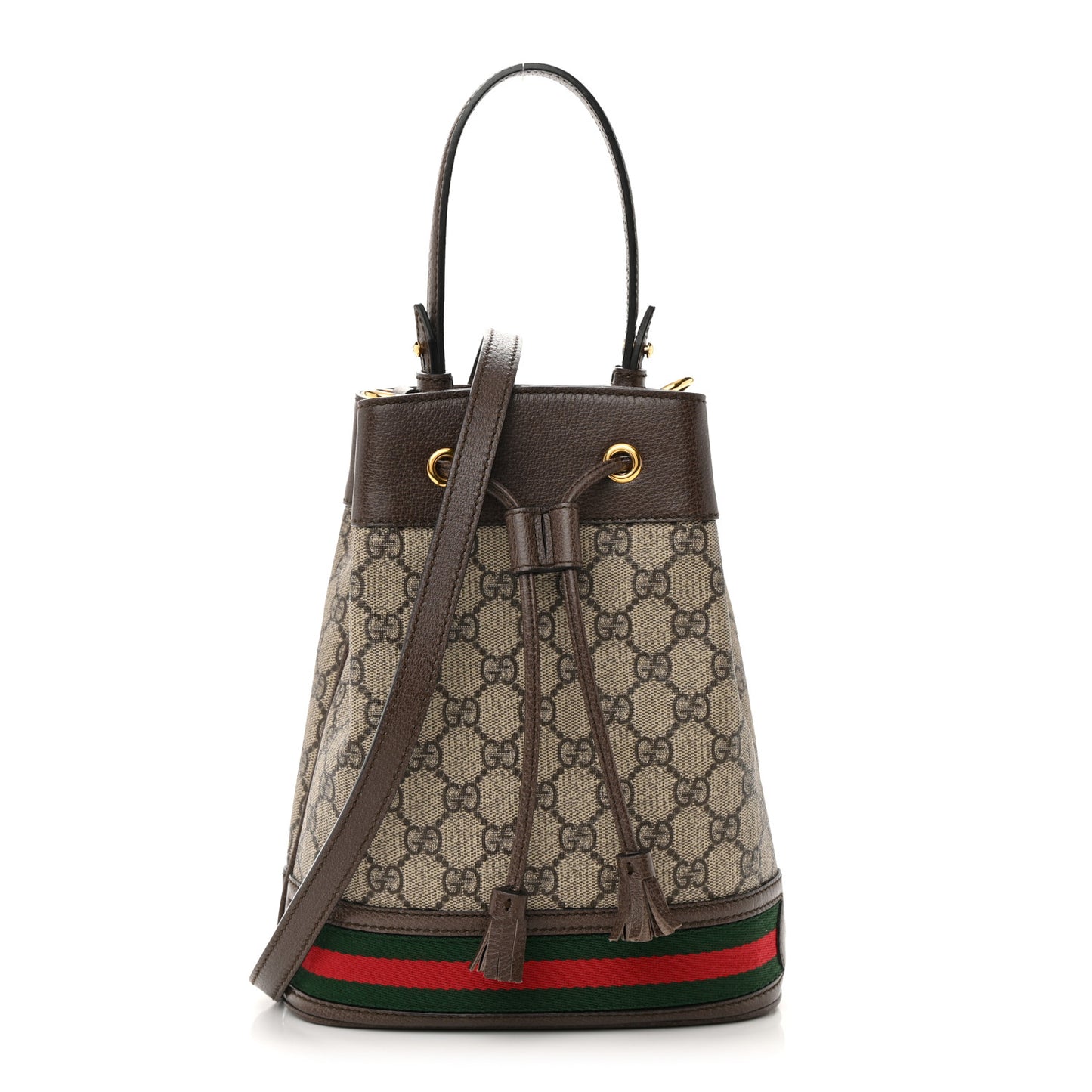 GG Supreme Monogram Web Small Ophidia Bucket Bag Brown