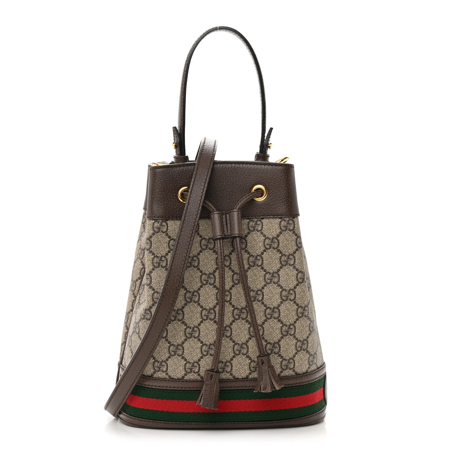 Gucci GG Supreme Monogram Web Small Ophidia Bucket Bag Brown 1 of 16