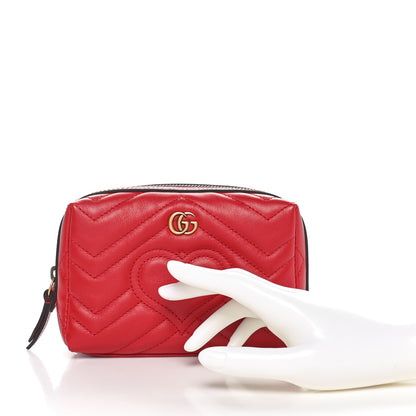 Gucci Calfskin Matelasse GG Marmont Cosmetic Case Hibiscus Red 2 of 11