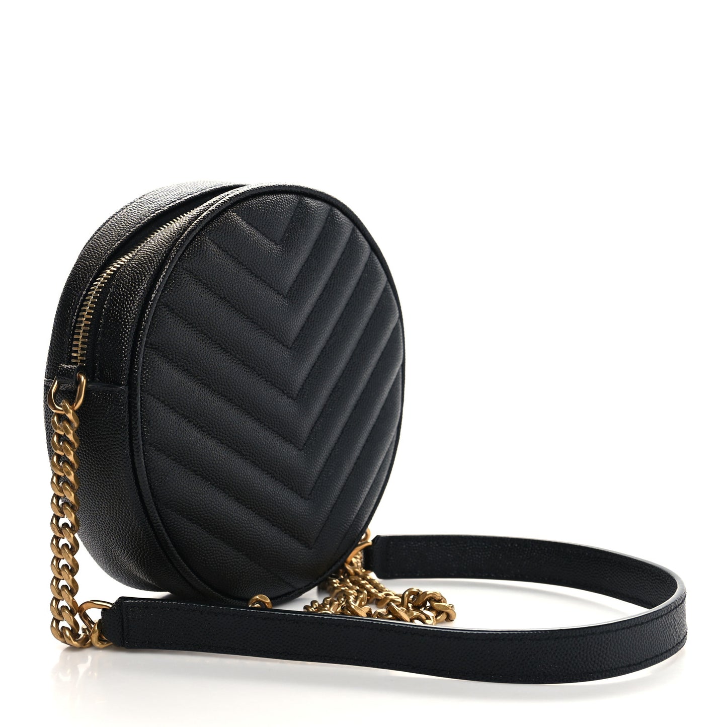Grain De Poudre Matelasse Chevron Quilted Round Vinyle Camera Bag Black