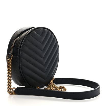 Saint Laurent Grain De Poudre Matelasse Chevron Quilted Round Vinyle Camera Bag Black 3 of 11