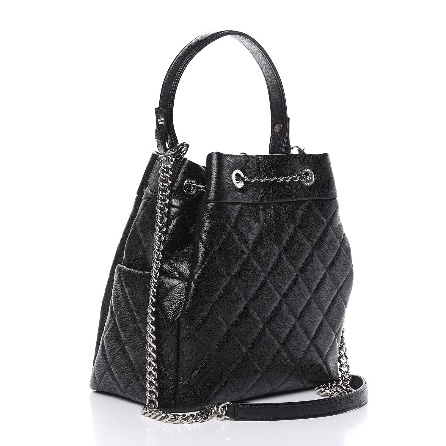 Chanel Grained Calfskin Quilted Medium CC Chain Bucket Drawstring Bag Black 3 of 10