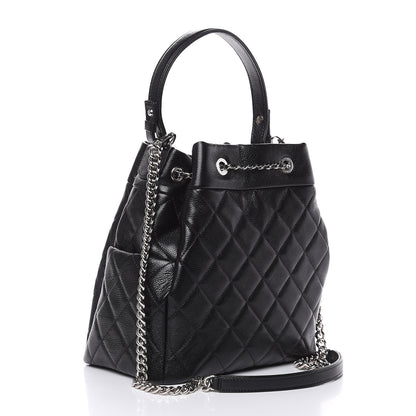 Chanel Grained Calfskin Quilted Medium CC Chain Bucket Drawstring Bag Black 3 of 10