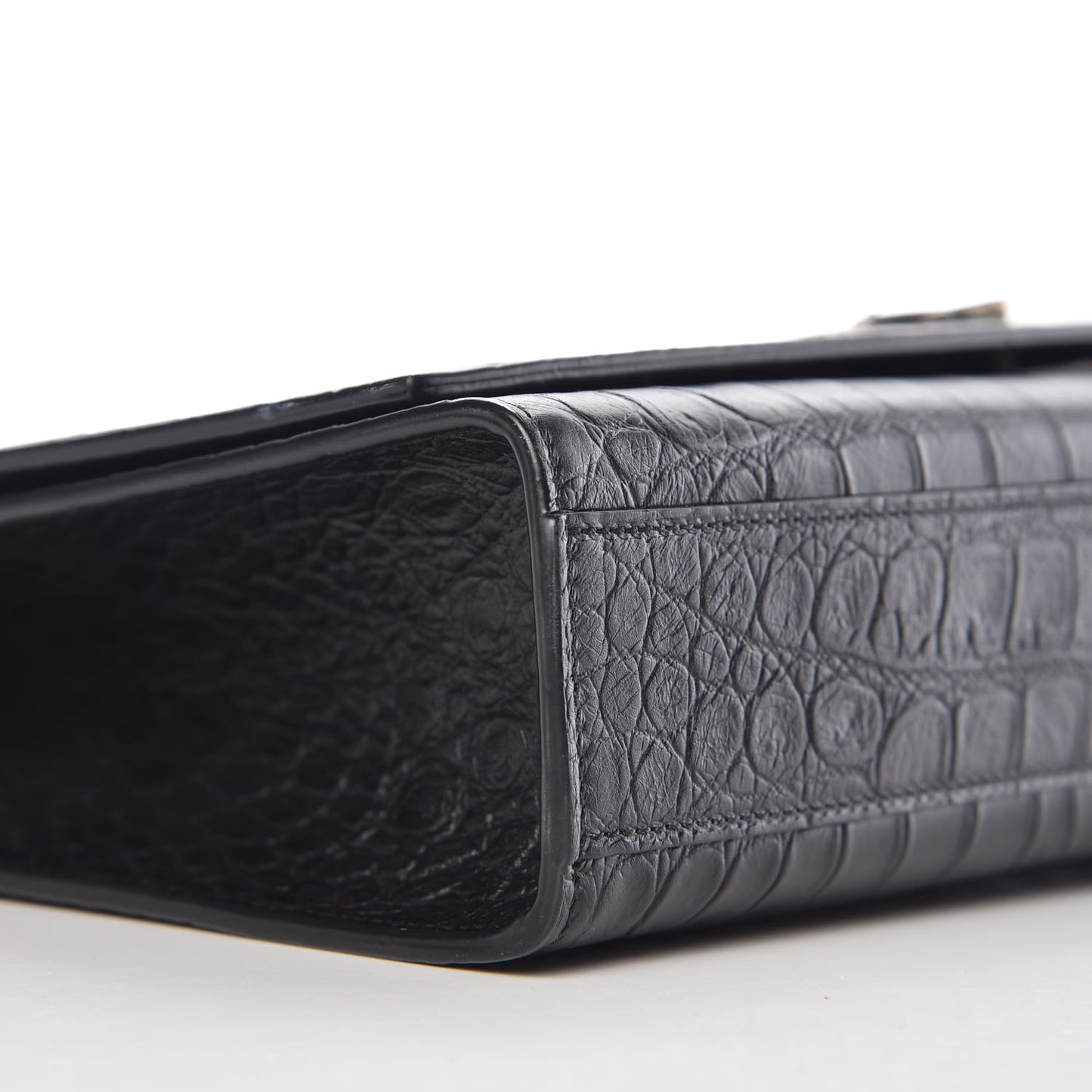 Calfskin Crocodile Embossed Large Classic Monogram Kate Satchel Black
