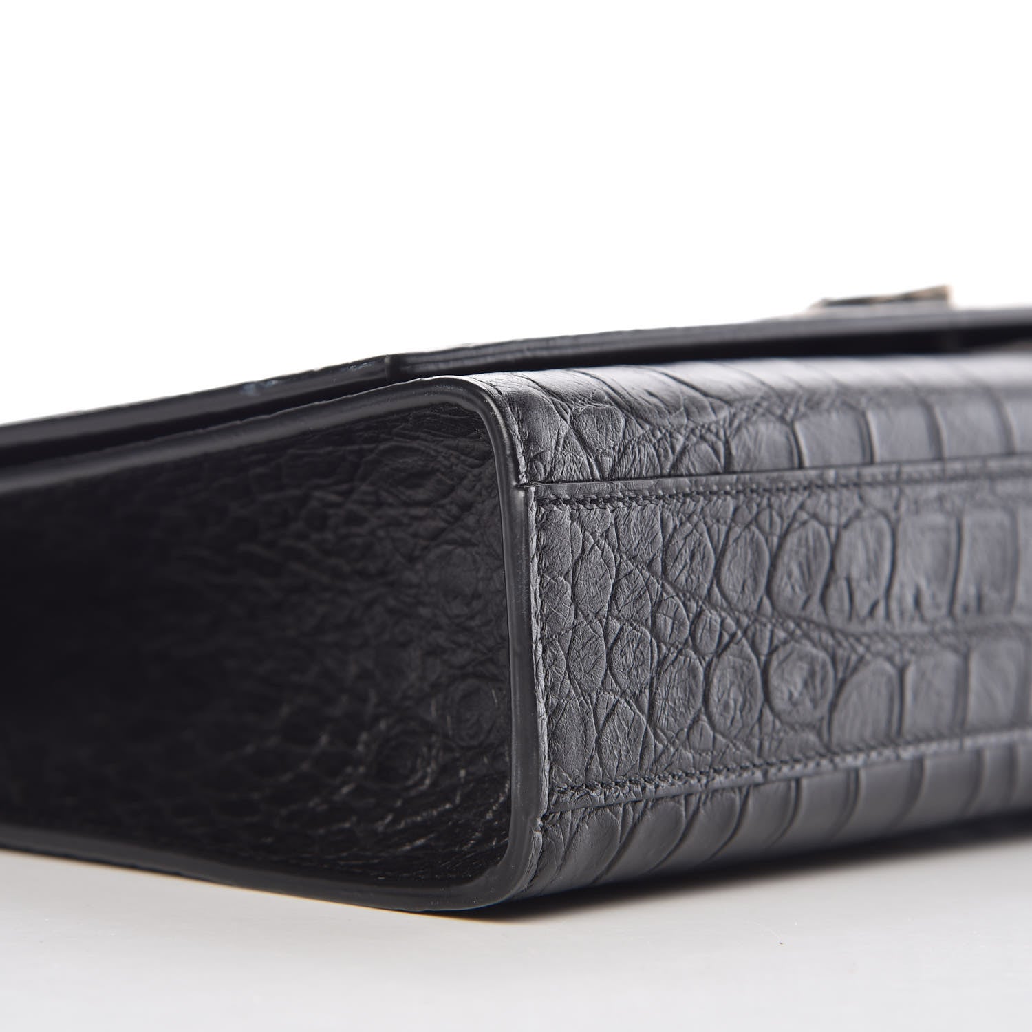 Saint Laurent Calfskin Crocodile Embossed Large Classic Monogram Kate Satchel Black 5 of 9