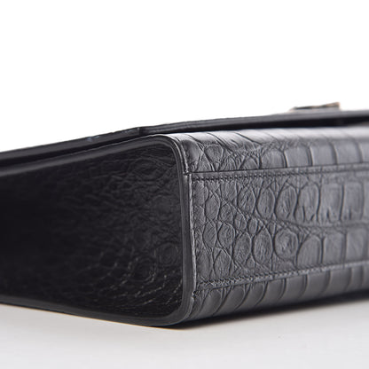 Saint Laurent Calfskin Crocodile Embossed Large Classic Monogram Kate Satchel Black 5 of 9