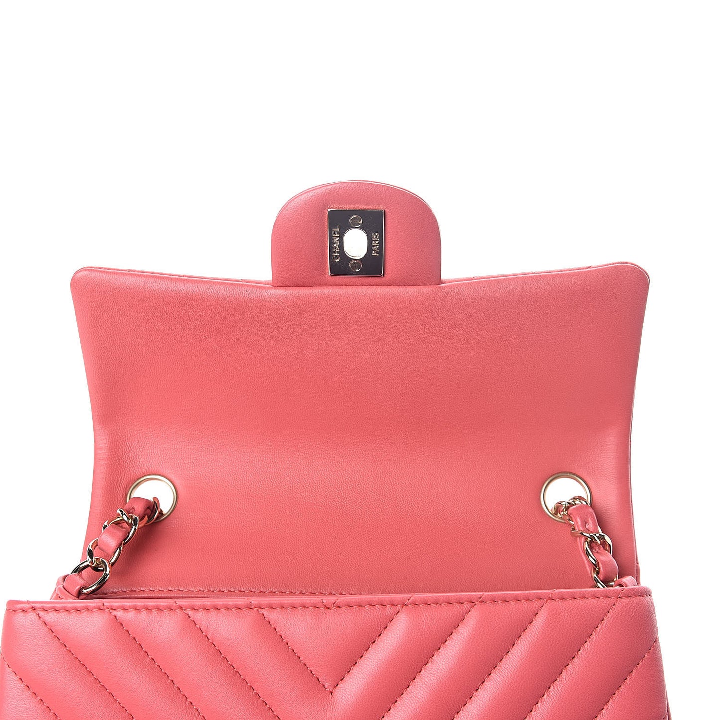 Lambskin Chevron Quilted Mini Rectangular Flap Pink